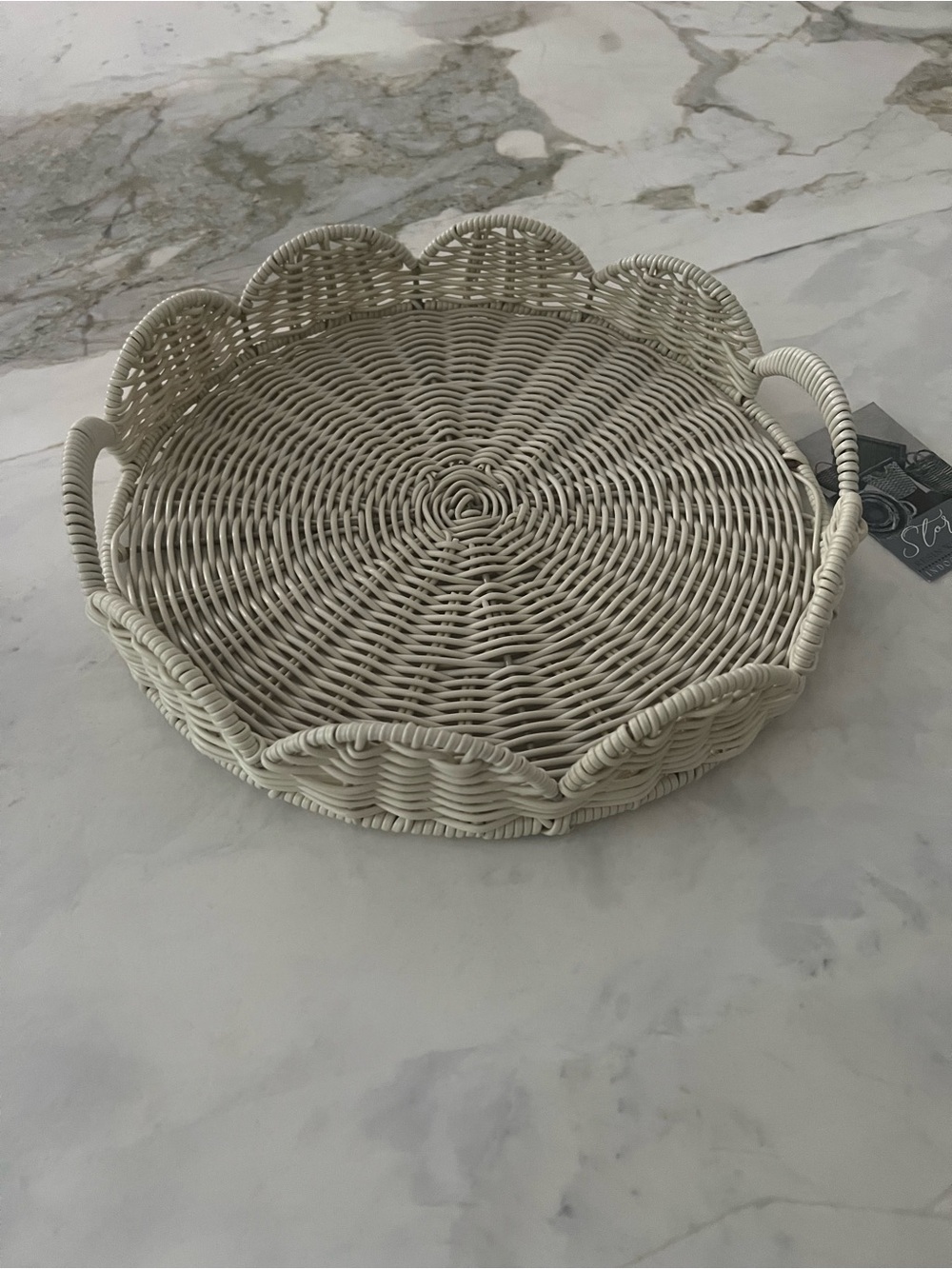 Indoor Outdoor Rattan Gray Scalloped  Serving DecorTray